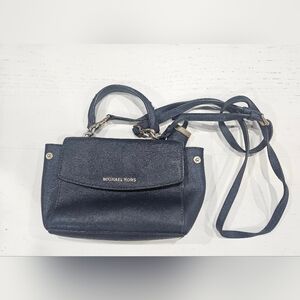 Michael Kors Ava Extra-Small Saffiano Leather Crossbody. Navy Blue & Gold Purse